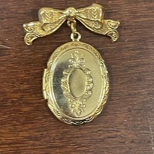 vintage gold color locket brooch pin